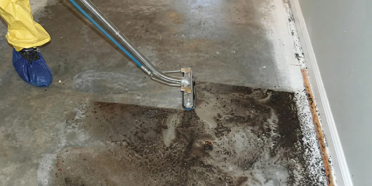 sewage removal technicians extracting contaminated wastewater from a residential floor in Columbia, SC